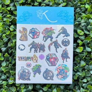 Kids temporary tattoos, Avengers tattoos, Captain America, Thor, Iron Man, Hulk, 17 tattoos