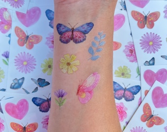 Butterfly and flowers temporary tattoos
