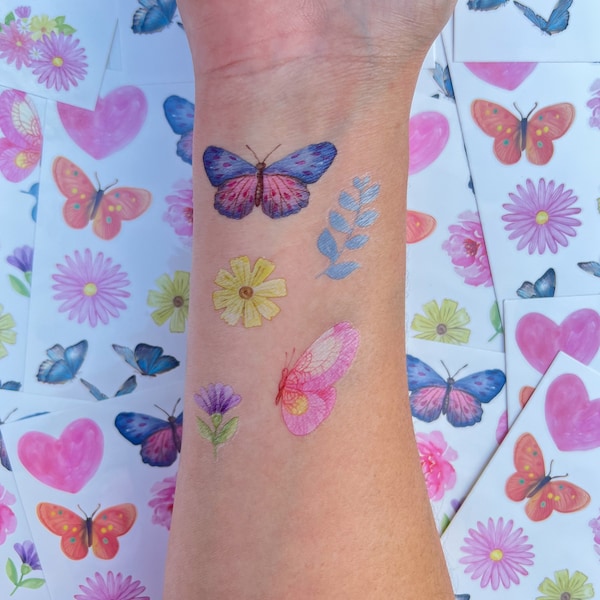 Butterfly and flowers temporary tattoos