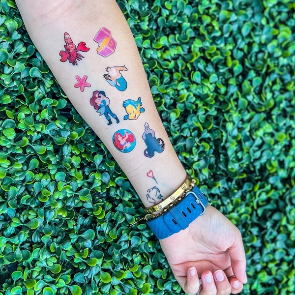 The little mermaid temporary tattoos for kids, Ariel tattoos, La sirenita tattoos stickers