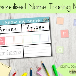 Puede incluir: Una hoja de trabajo de trazado de nombres imprimible para niños con el nombre "Ariana". La hoja de trabajo incluye secciones para leer, deletrear, hacer, trazar y escribir el nombre. La hoja de trabajo está diseñada para ayudar a los niños a aprender a escribir su nombre.