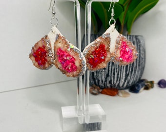 Geode Crystal earrings - polymer Clay earrings- jewelry- stud earrings - Valentine’s Day earrings- heart earrings- handmade