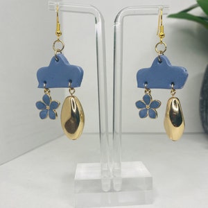 Polymer Clay Earrings / Handmade/ Flower earrings/ blue flower earrings/ Charms/ Jewelry / Dangle and Drop earrings