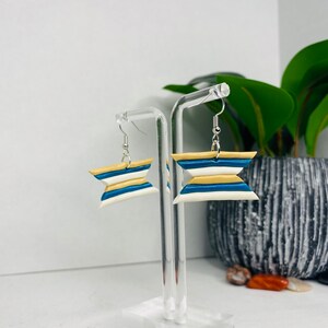 Polymer Clay earrings - dangle and drop earrings - white, tan, turquoise - set - handmade - jewelry