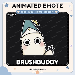 Emote animado de saludo, BrushBuddy/Gusano pincel | Borde blanco |Para Twitch, Discord y Youtube(Descarga digital) | Anime Witch Hat Atelier
