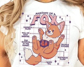 Fox T-Shirt, Fox Shirt for Her, Gift for Fox Lover, Anatomy of a Fox T-shirt, Animal Lover Shirt for Women, Cute Fox Gift, Fox Lover Gift