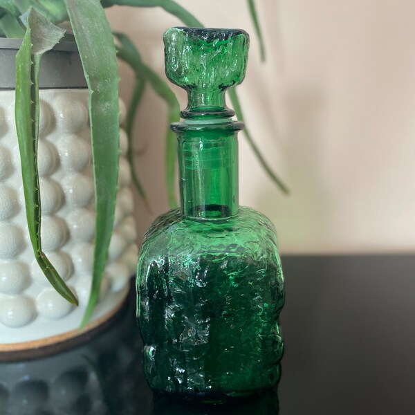 Green Empoli MCM glass decanter bottle 1960’s home bar