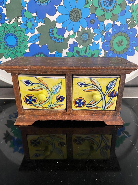Vintage Spice Apothecary Drawers Ceramic Painted Jewellery Box mini