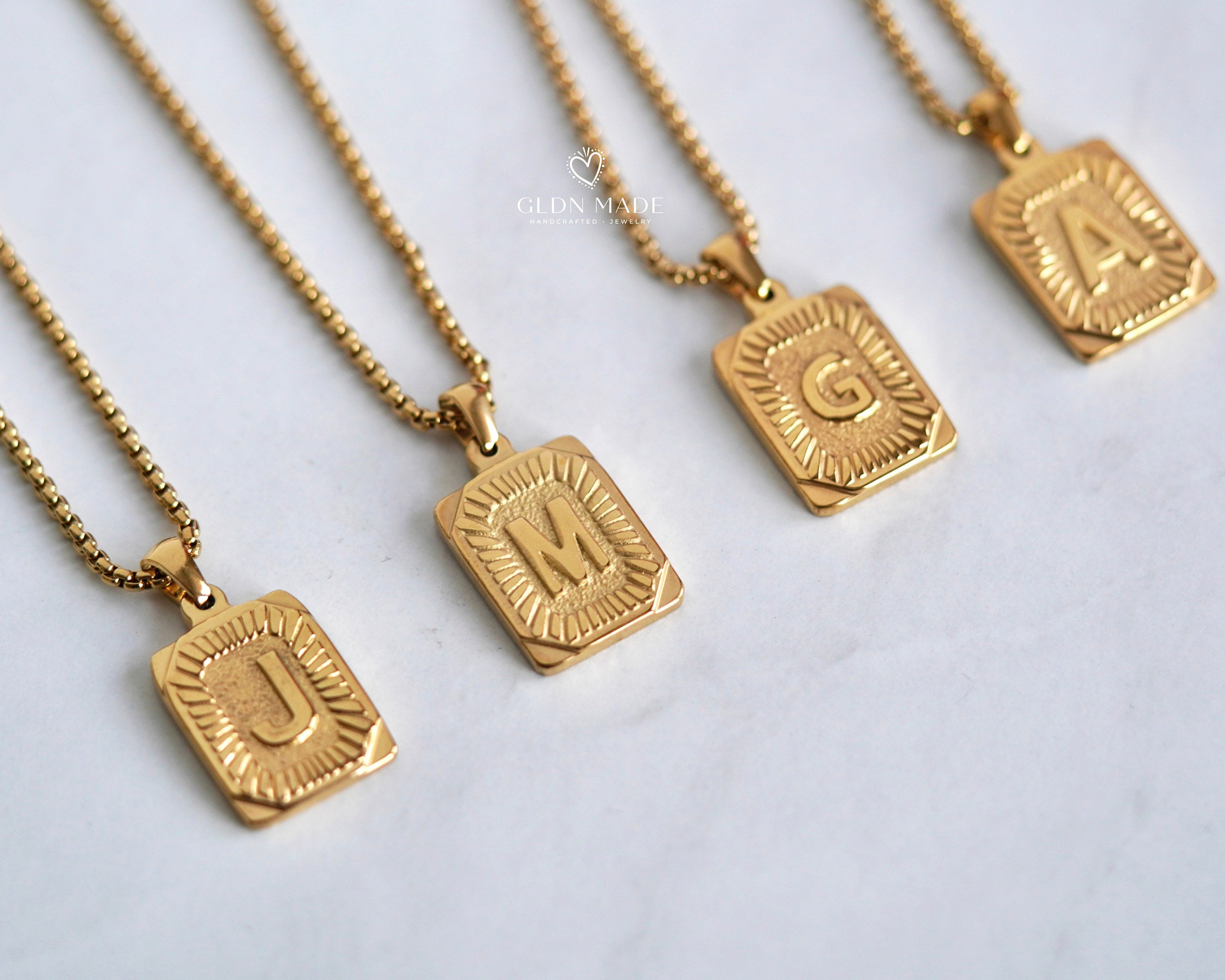 18K Gold Plated Rectangle Initial 