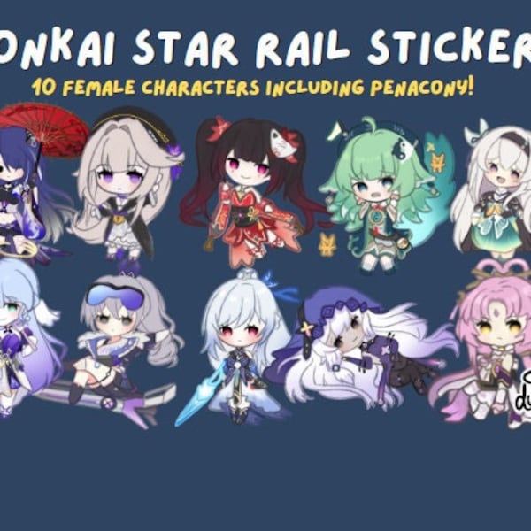 Honkai Star Rail Girls - Detailed chibi crayon style chibi art -  Kawaii Anime Girl Laminated Waterproof Vinyl Die-cut Stickers