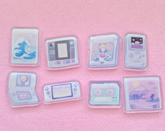 Y2K retrogamer vaporwave inspired acrylic pins - aesthetic 90s japanese citypop acrylic pin