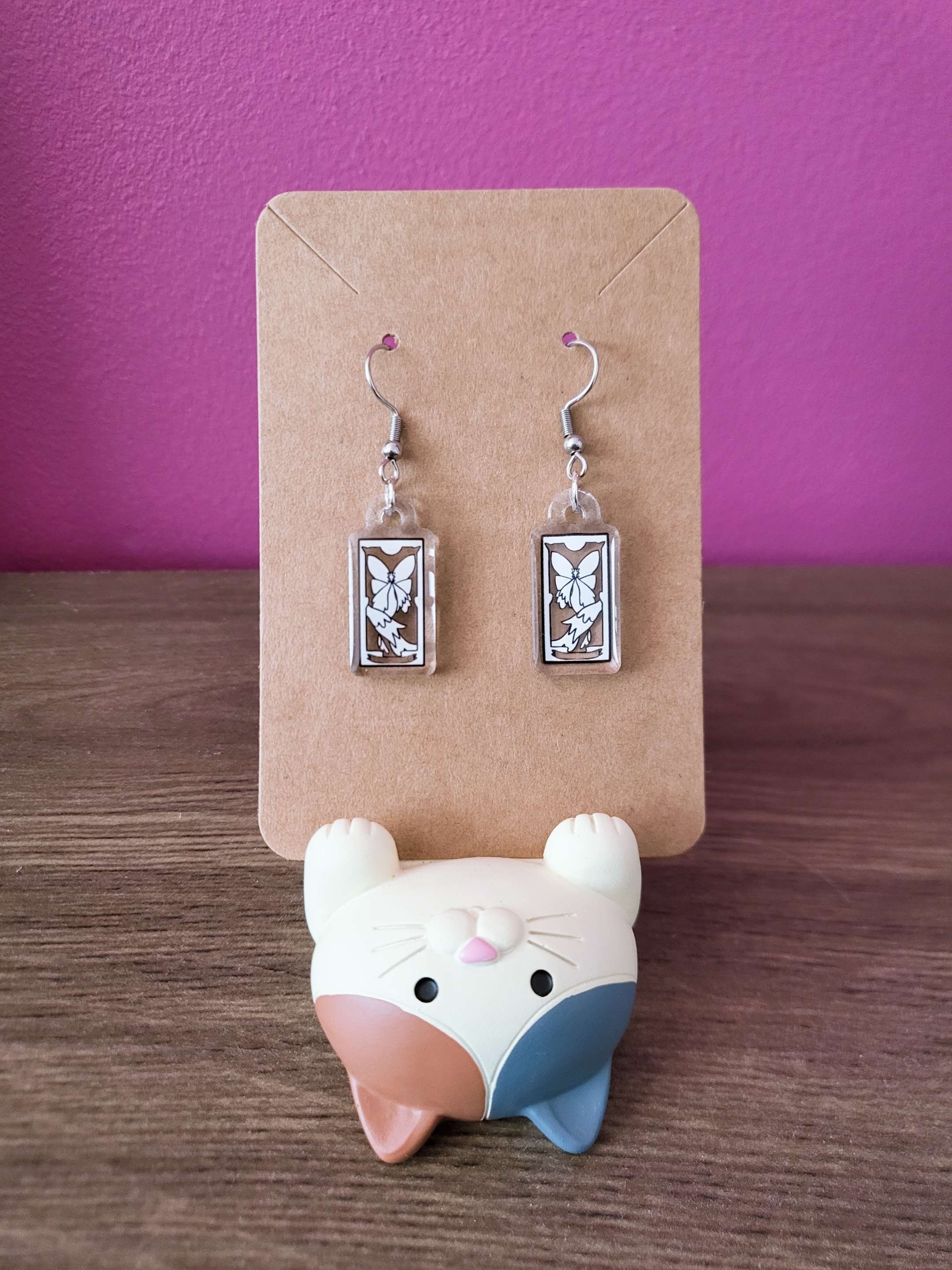 Clear Tarot Card Earrings Stainless Steel Card Captor Sakura