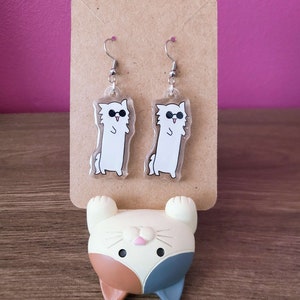 Gojo Cat - Long cat meme - JJK inspired earrings - Stainless Steel Dangle earrings - Novelty, Game, Anime Jewellery.