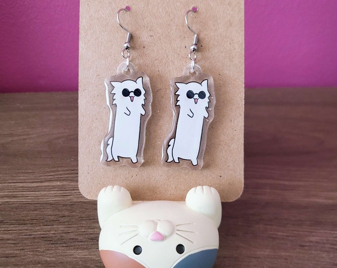 Gojo Cat - Long cat meme - JJK inspired earrings - Stainless Steel Dangle earrings - Novelty, Game, Anime Jewellery.