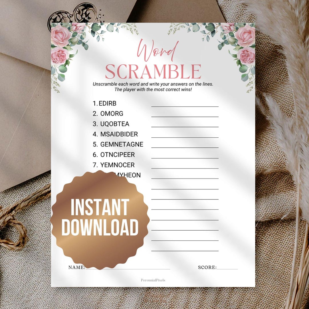 Scrambled Words Bridal Shower Games, Printable Jumbled Words Game, Word ...
