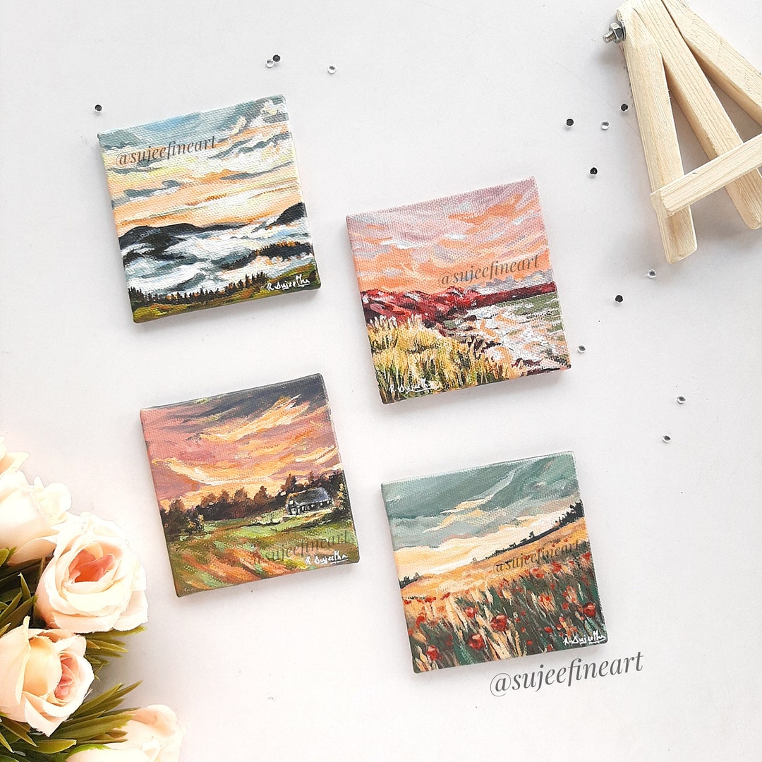Mini Canvas Painting, Handpainted Landscape Painting,original Acrylic Painting, Tiny Canvas