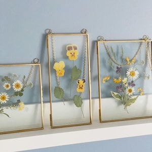 Double Glass Frame for Pressed Flowers Art, Polaroid & Artwork, Floating Glass Hanging Metal Picture Frames, Set of 3 - 6x6, 6x8, 4x9 inches
