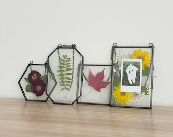 Cute Geometric Double Glass Frames for keepsakes and mementoes - Pressed Flowers, art, stickers, Polaroids, notes - Set of 3 or 4