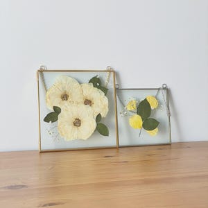 Glass Frame for Pressed Flowers, Leaf and Artwork - Hanging Square Metal Picture Frames, Clear Double Glass Floating Frame Decor - Set of 2