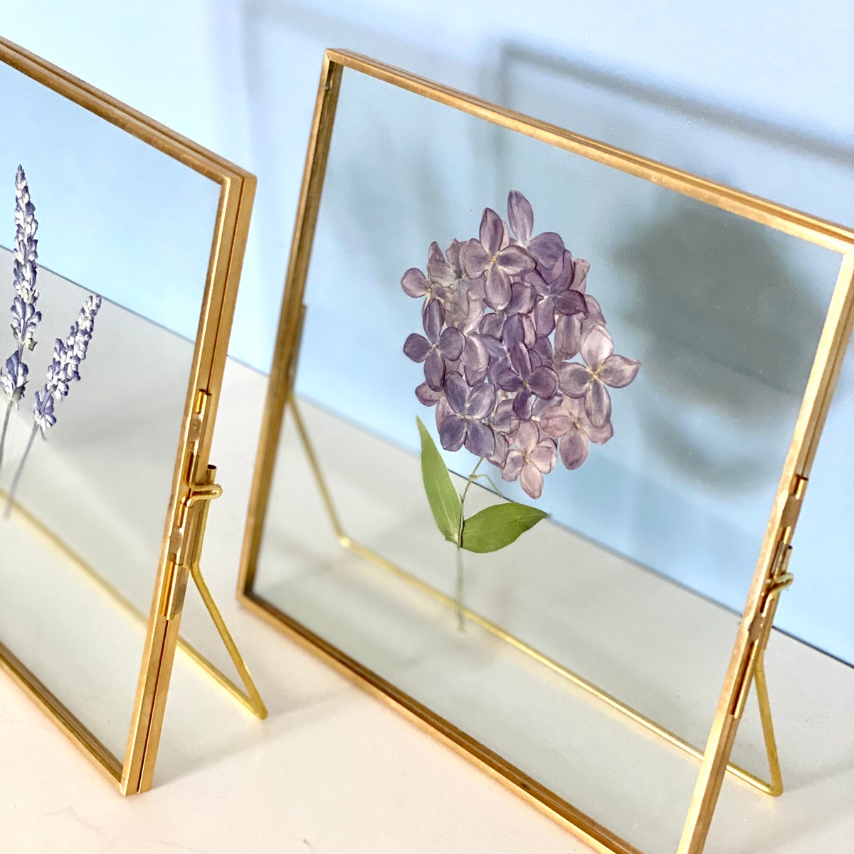 Set of 2 Glass Frame for Pressed Flowers, Leaf and Artwork - Standing Square Metal Picture Frames, Modern Double Glass Floating Frame Decor - Etsy