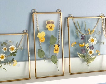 Double Glass Frame for Pressed Flowers, Polaroid and Artwork - Floating Glass Hanging Metal Picture Frames - Set of 3 - 6x6, 6x8, 4x9 inches