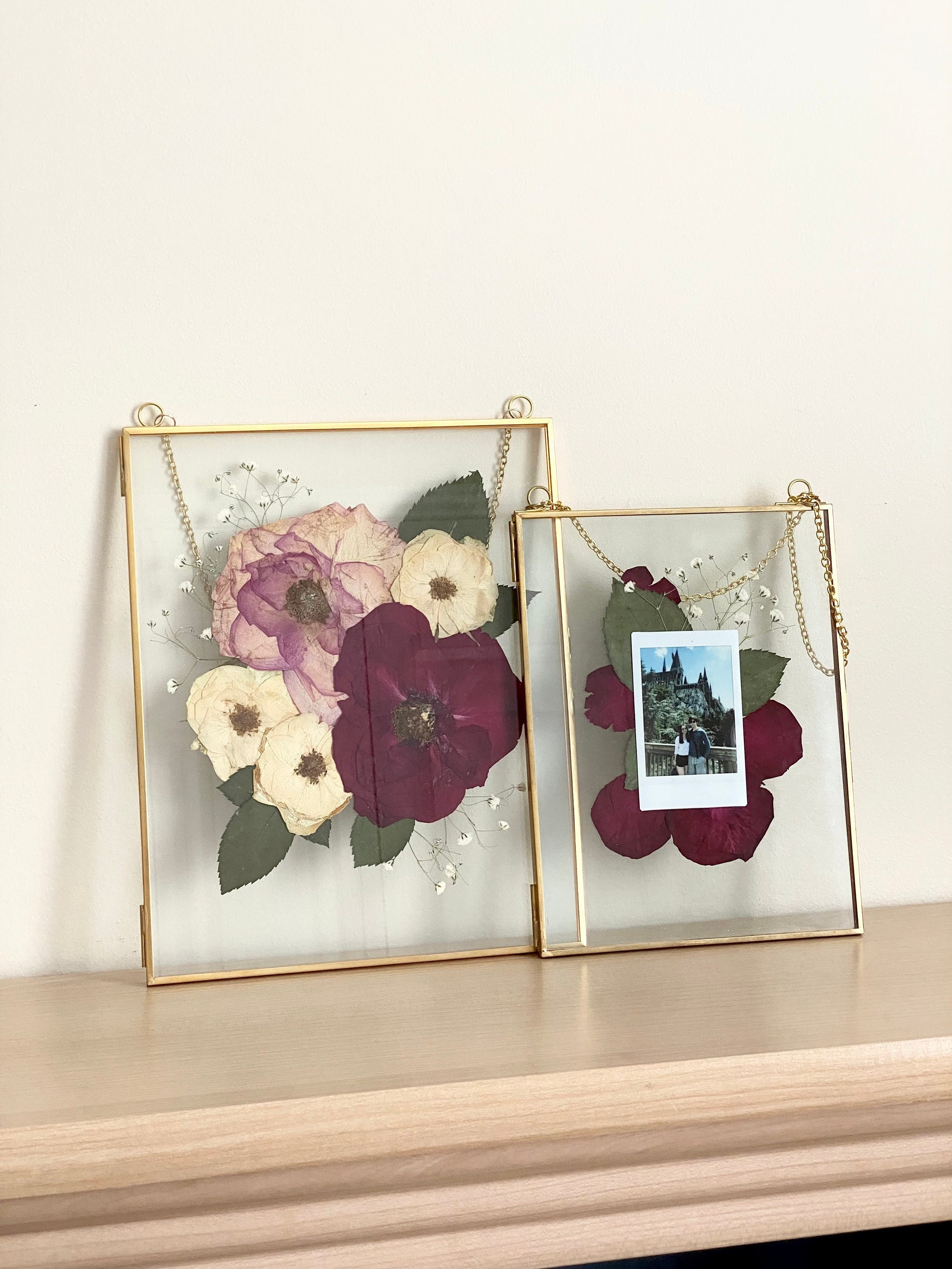 Glass Frame for Pressed Flowers, Leaf and Artwork - Hanging Gold 6x6 Square  Metal Picture Frames, Clear Double Glass Floating Frame, Wall Decor Photo