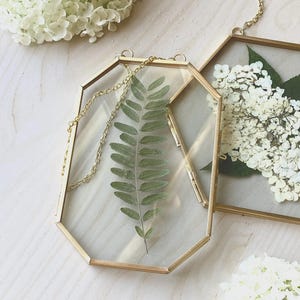 Set of 3 or 4 - Double Glass Frame for Pressed Flowers - Small Tempered Glass Hanging Metal Picture Frames, Gold Geometric Floating Frames
