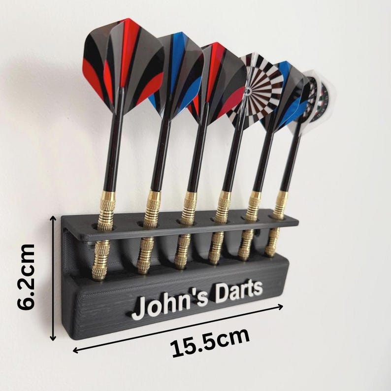 Gepersonaliseerde 3D-geprinte houder voor 6 darts – wandmontage dartstandaard afbeelding 2
