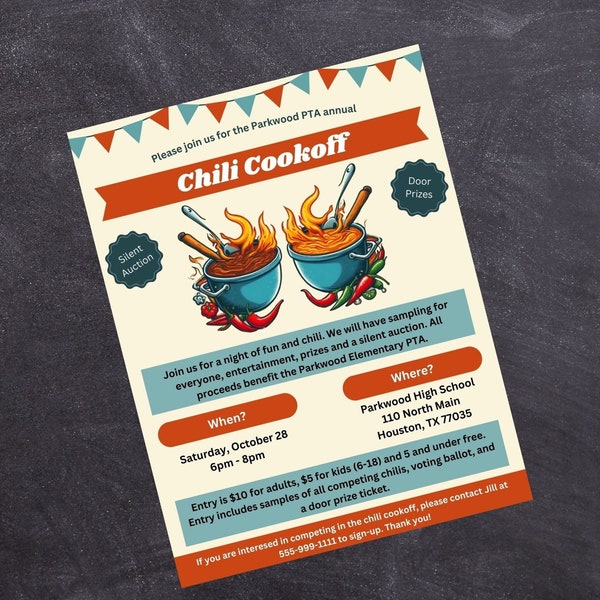 Chili Cookoff Flyer, Chili Competition, Chili Cookoff Party, Chili Pepper Voting, Fall Fundraiser Flyer, Chili Cook Off Flyer Invitation