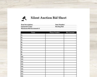 Auction Bid Sheet - Etsy