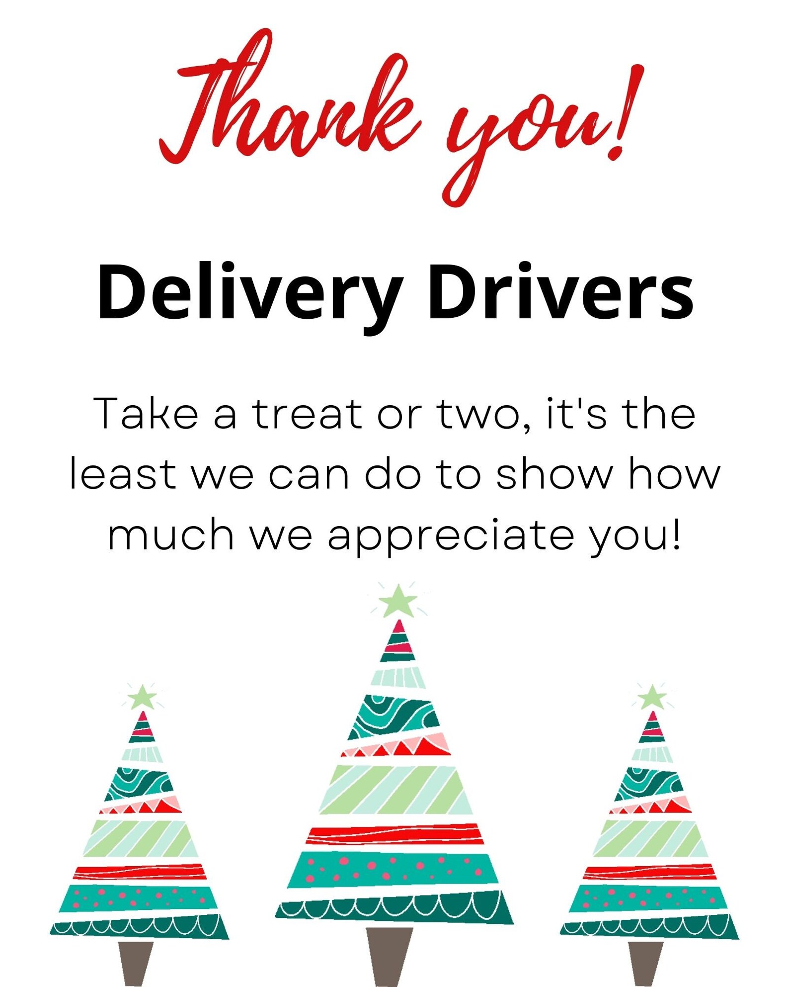 Thank You Delivery Drivers Printable