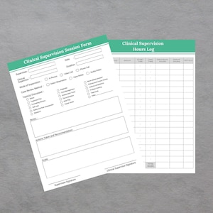 Printable Clinical Supervision Session Form and Hours Log | Clinical Supervision Note | Therapist Form | Individual & Group Session Form