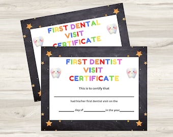 Certificat de première visite chez le dentiste, Certificat de première visite chez le dentiste, Première visite chez le dentiste, Soins dentaires pédiatriques, Imprimable dentiste pour enfants 20 x 25 cm