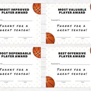 Basketball Award Certificates, End of Season Basketball Awards, Athletic Banquet Awards, Boys Basketball, Girls Basketball, School Awards