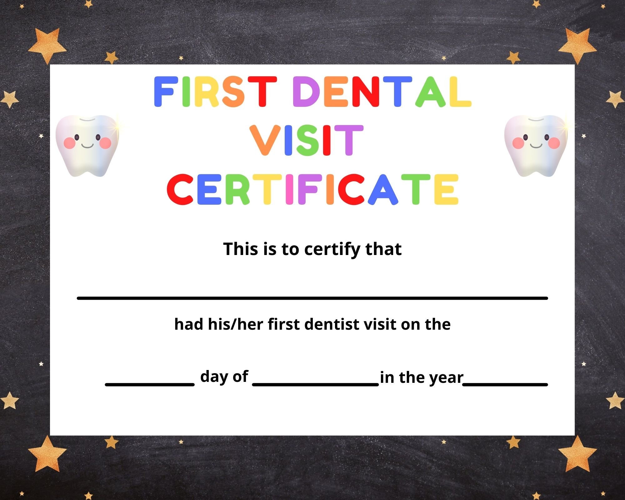 First Dentist Visit Certificate, First Dental Visit Certificate, First