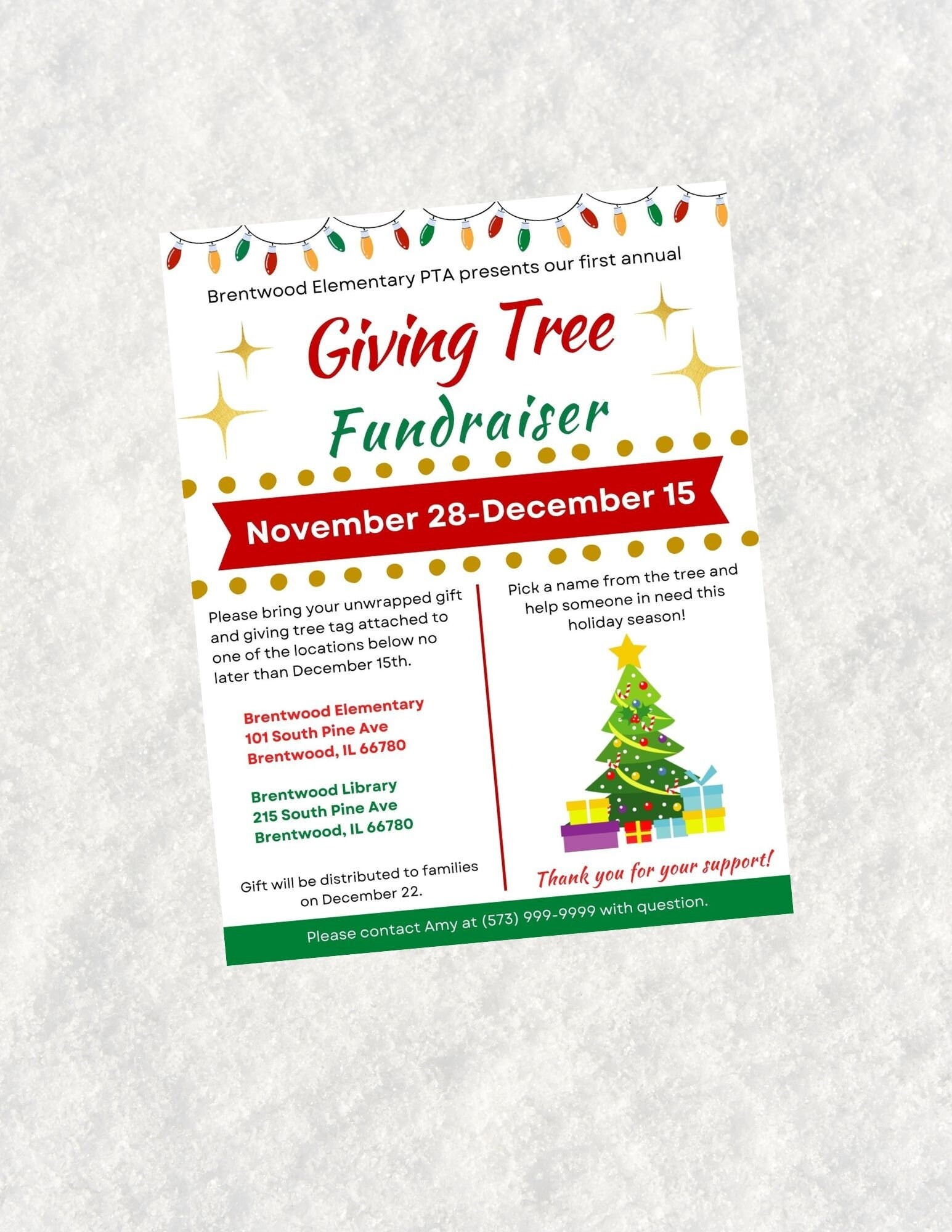Giving Tree Fundraiser Flyer, Angel Tree Flyer, Holiday Fundraiser