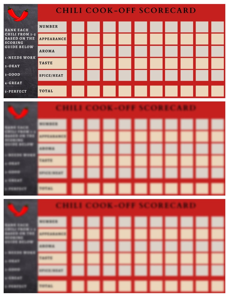 Free Printable Chili Cook Off Scorecards