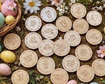 Easter Egg Hunt Tokens: Engraved Wooden Activity Coins, Kids Keepsake
