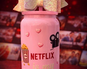 Netflix Valentine Cup | Pink Movie Night Gift with Lid & Straw