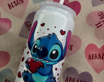 Lilo and Stitch Valentine's Cup, 16oz Aluminum Tumbler with Lid & Straw