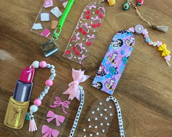 3D Insert bookmarks / Cherry bookmarks w charms  Bookmarks beaded quotes /Trendy Bookmarks / KPOP inspired bookmark