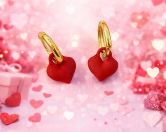 Red Heart Hoop Earrings, Valentine's Day Jewelry