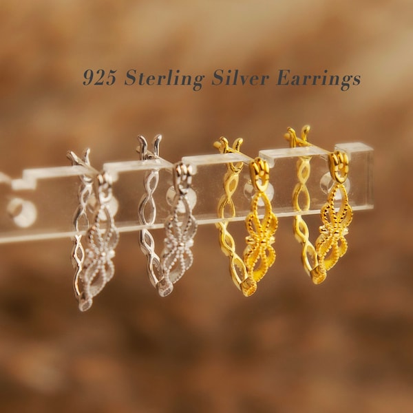 Sterling Silver Lace Hoop Earrings, Flower Hoop Earrings, Silver Or Gold Leverback Earrings, Lace Huggies, Hollow-out Hoops, Gift For Her