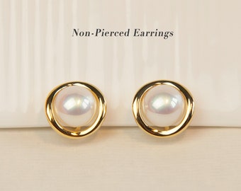 Gold Plated Colourful Pearl Clip On Studs, Coil Back Clip On Stud, Non Pierced Earrings, Elegant White Pearls Studs, Gold Minimalist Earring