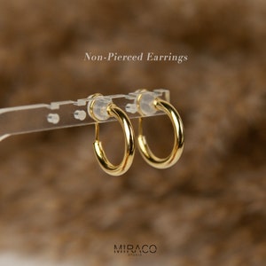 Minimalist Clip On Huggie Earrings, Huggie Hoop Earrings Gold Silver, Everyday Simple Medium Hoops, Non Pierced Earrings, Invisible Ear Clip image 3