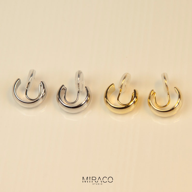 Minimalist Clip On Huggie Earrings, Huggie Hoop Earrings in Gold & Silver, Everyday Simple Chunky Hoops, Coil Back Non Pierced Earrings image 2