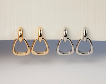Clip On Dangle Drop Metal Hoop Earrings, Dangle Drop Statement Earrings, Minimal Drop Non-Pierced Earrings Gold or Silver Colour