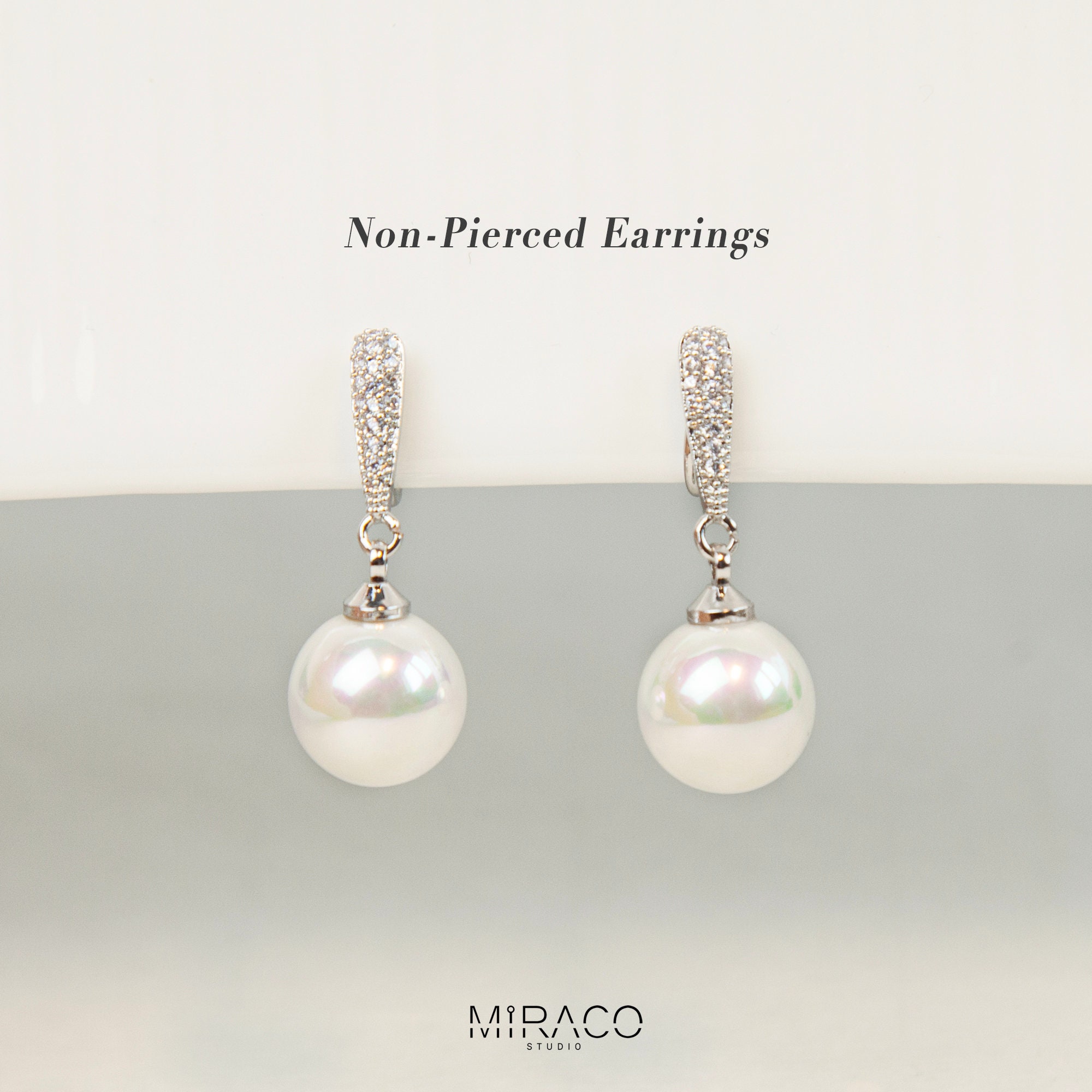 Pearls Dangle Clip on Earrings With Silver Pave Diamond CZ Etsy