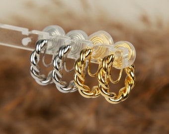 Hoops Ohrclips, verdrehte Creolen, klobige Hoop Ohrringe Gold oder Silber, minimalistische Clips, Huggie Hoops Ohrclips, einfache nicht durchbohrte Ohrringe