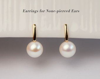 Pearls Dangle Clip On Earrings with Gold Clips, Dangle Pearls Earring Pearl Stud Earring, Non Pierced Earring, Wedding Bridesmaids Jewellery